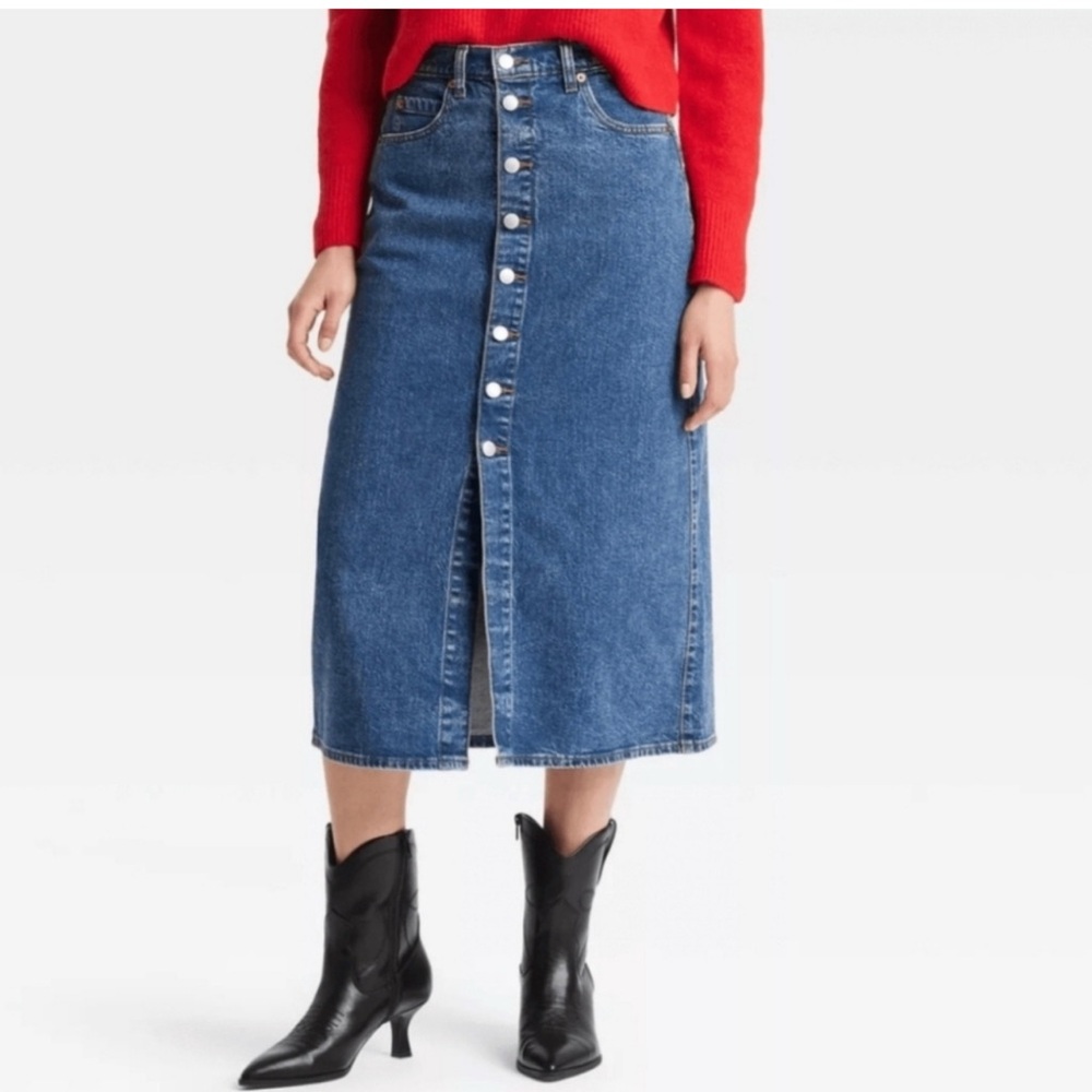 Universal Thread NWT Button Front Denim Midi Skirt A-Line Blue Size 17